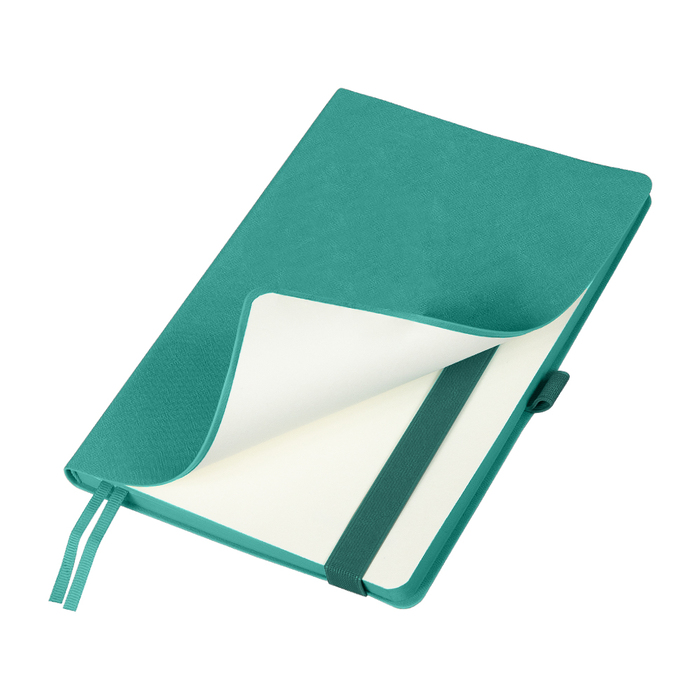 Ежедневник Flexy Line Linen А5, бирюзовый/бирюзовый, недатированный, в гибкой обложке, с резинкой и петлей для ручки для нанесения логотипа