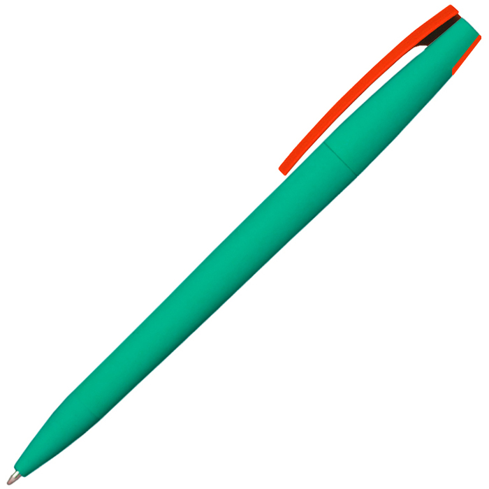 Ручка шариковая, пластиковая софт-тач, Zorro Color Mix зеленая/оранжевая 1655 для нанесения логотипа
