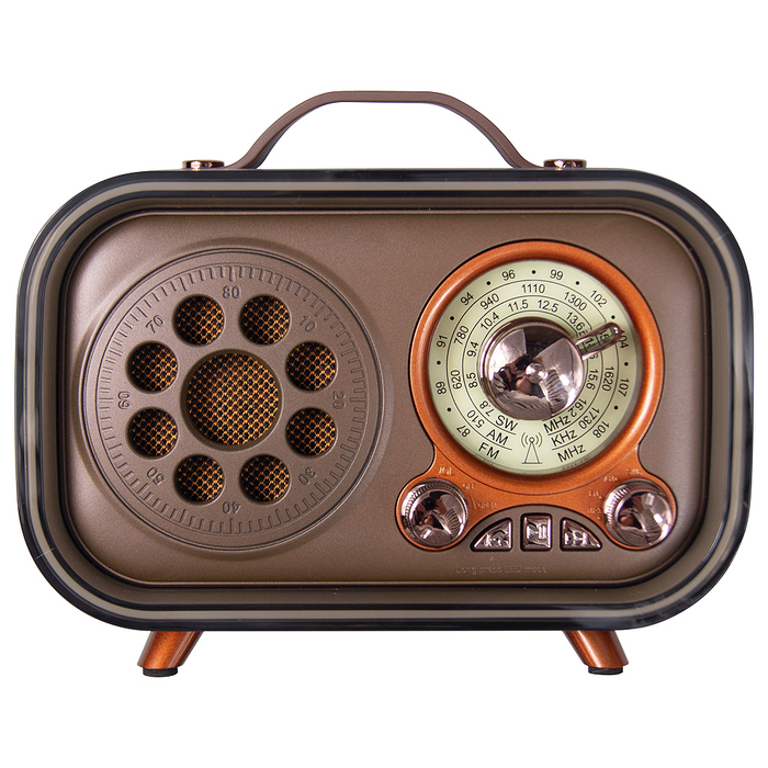 Ретро радио в стиле радиолы, диапазон частот  AM FM SW, USB, Bluetooth, Heritage Memories, со светодиодной подсветкой, цвет коричневый для нанесения логотипа