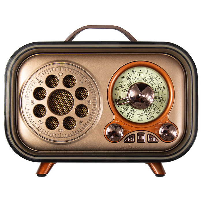 Ретро радио в стиле радиолы, диапазон частот  AM FM SW, USB, Bluetooth, Heritage Memories, со светодиодной подсветкой, цвет светло-коричневый для нанесения логотипа