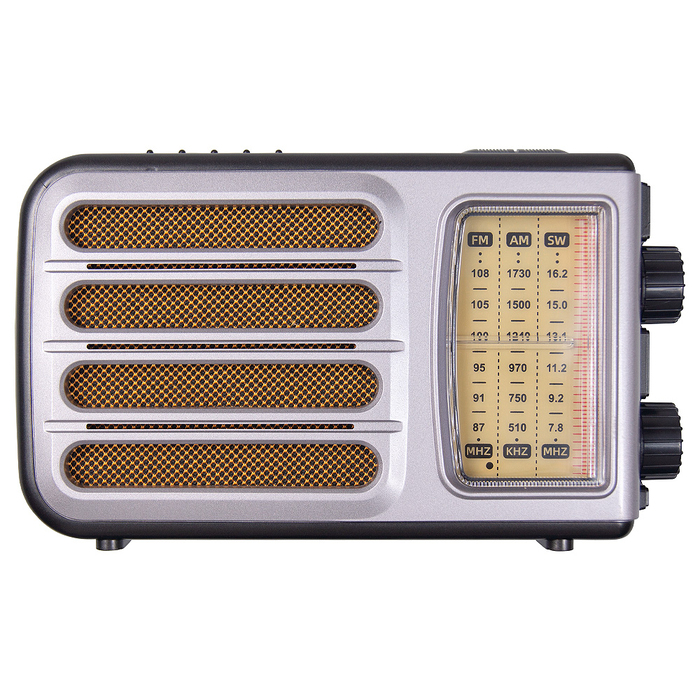 Ретро радио Heritage Melody,  Bluetooth, AM/FM/SW, LED-подсветкой, USB, TF и MP3-плеером, цвет серебристый для нанесения логотипа