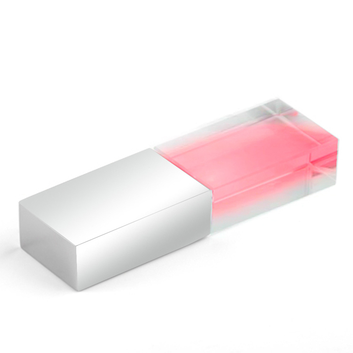 Флеш накопитель USB 2.0 Кристалл, металл/стекло, прозрачный/серебристый, подсветка красным, 16 GB для нанесения логотипа