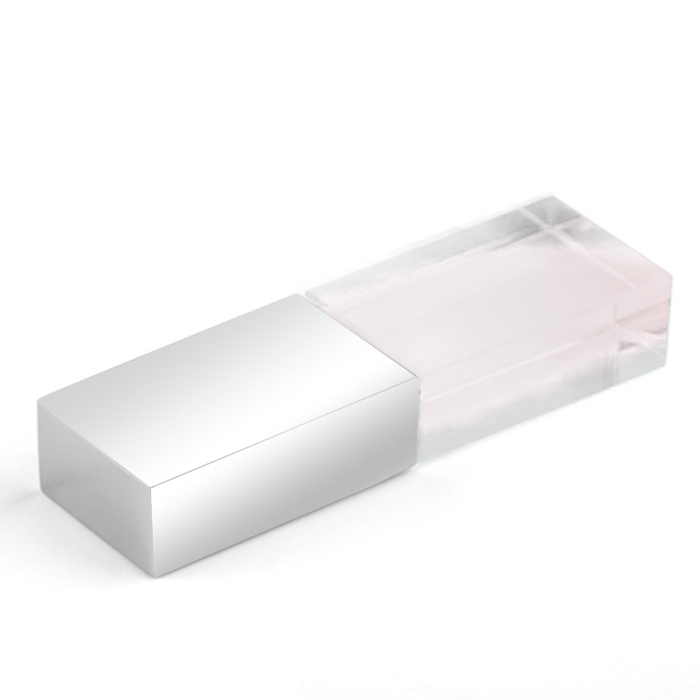 Флеш накопитель USB 2.0 Кристалл, металл/стекло, прозрачный/серебристый, подсветка белым, 32 GB для нанесения логотипа