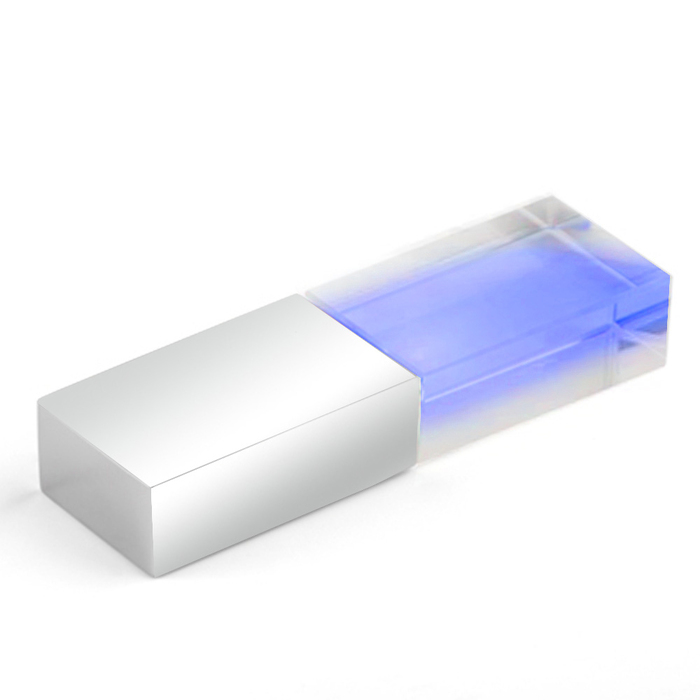 Флеш накопитель USB 2.0 Кристалл, металл/стекло, прозрачный/серебристый, подсветка синим, 32 GB для нанесения логотипа