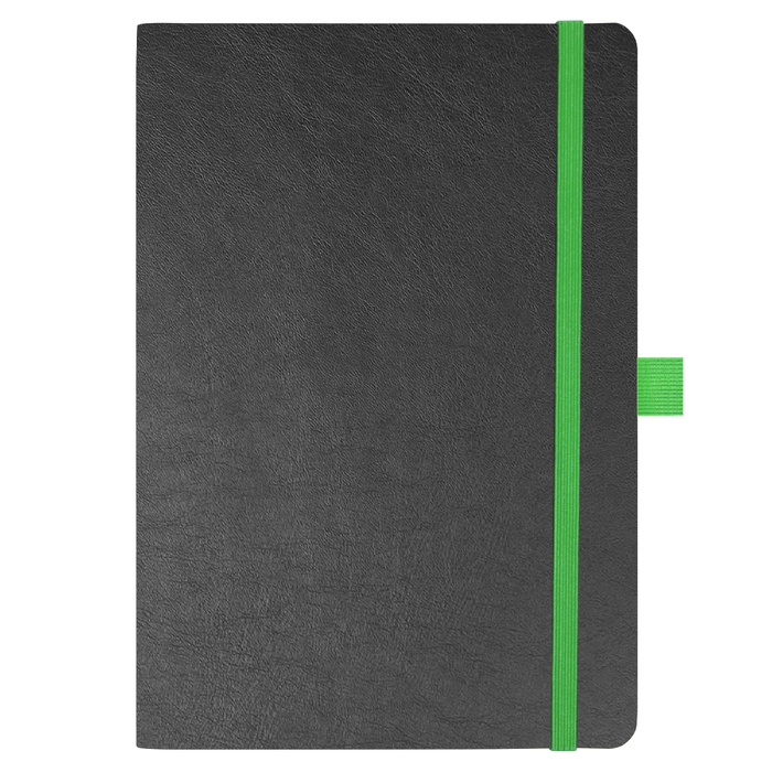Блокнот Flexy Forest Urban Soft leather  А5, недатированный, с резинкой и петлей для ручки, в гибкой обложке, черно-зеленый для нанесения логотипа
