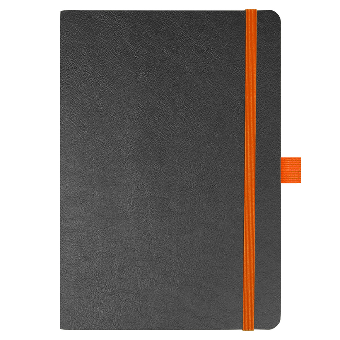 Блокнот Flexy Forest Urban Soft leather  А5, недатированный, с резинкой и петлей для ручки, в гибкой обложке, черно-оранжевый для нанесения логотипа