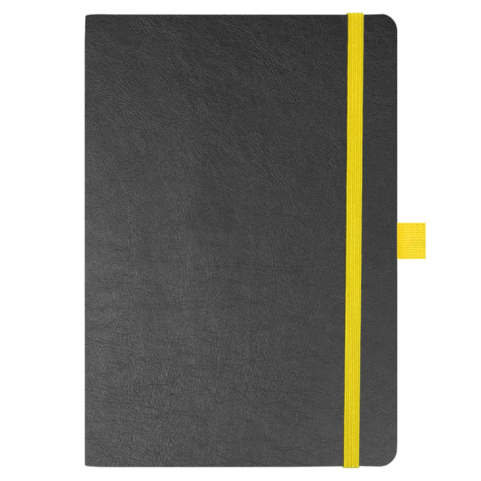 Блокнот Flexy Forest Urban Soft leather  А5, недатированный, с резинкой и петлей для ручки, в гибкой обложке, черно-желтый для нанесения логотипа