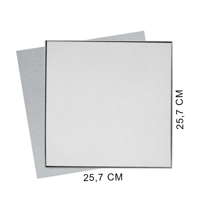 Коробка подарочная Solution Superior Alfa Linen под индивидуальную вырубку, серебро, 25,7x25,7x2,8 см, бежевый ложемент для нанесения логотипа