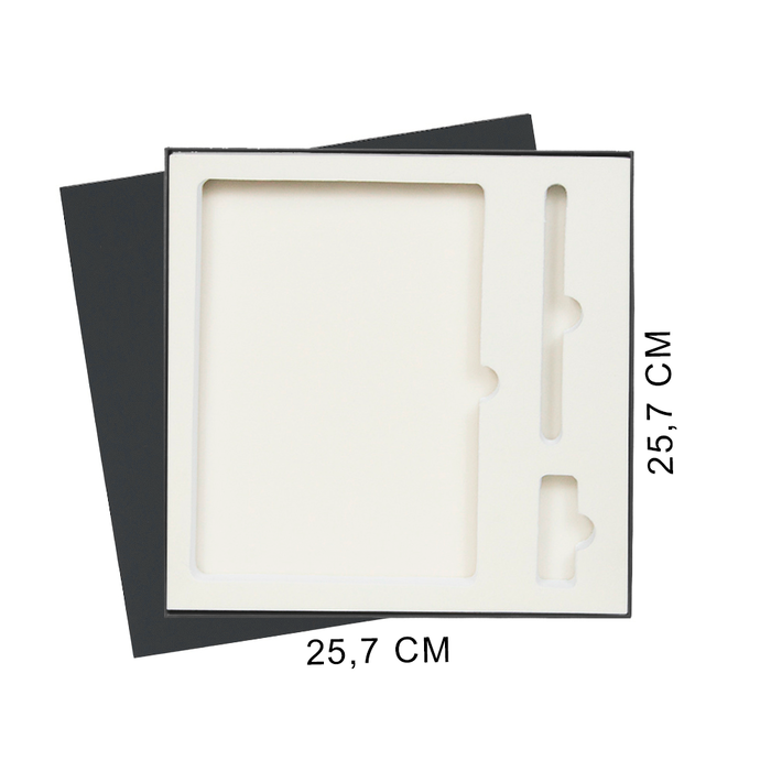 Коробка подарочная Solution Superior Linen под ежедневник, ручку и флешку, черная, 25,7x25,7 см, бежевый ложемент для нанесения логотипа