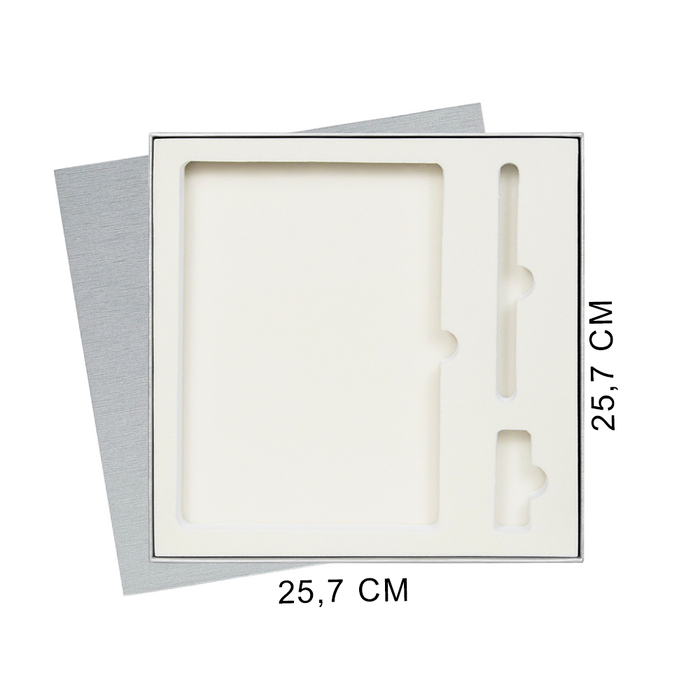 Коробка подарочная Solution Superior Linen под ежедневник, ручку и флешку, серебро, 25,7x25,7 см, бежевый ложемент для нанесения логотипа