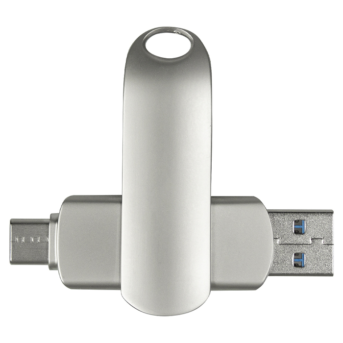 Флеш накопитель USB 3.0 + TYPE C Cupertino, металл, серебристый матовый, 32 GB для нанесения логотипа