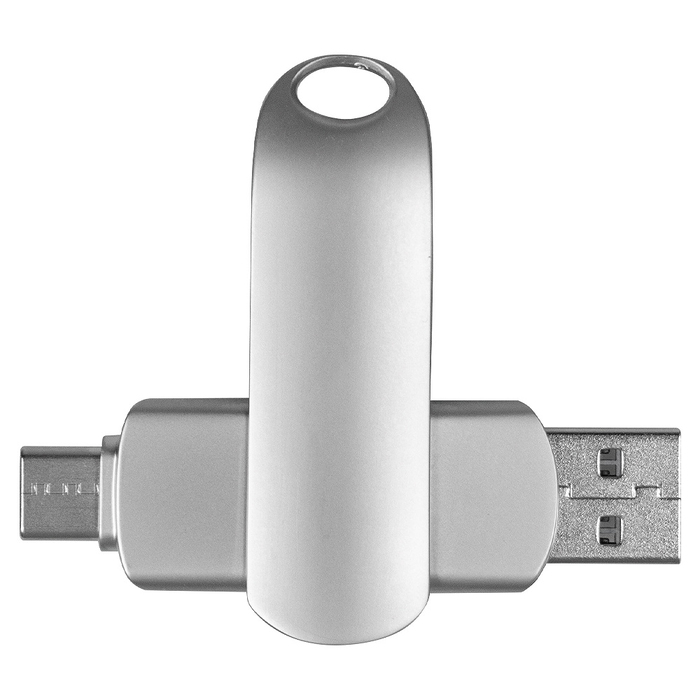 Флеш накопитель USB 2.0 + TYPE C Cupertino, металл, серебристый матовый, 32 GB для нанесения логотипа