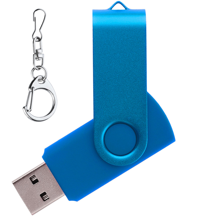 Флеш накопитель USB 2.0 Twister 64GB, пластик Софт Тач/металл, голубой/голубой для нанесения логотипа