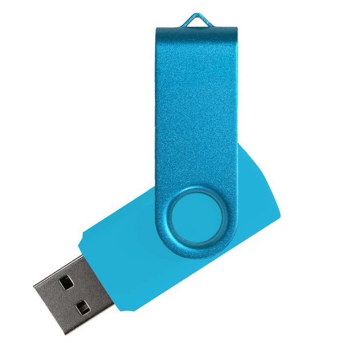 Флеш накопитель USB 2.0 Twister Assembly 16GB, пластик Софт Тач/металл, голубой/голубой для нанесения логотипа
