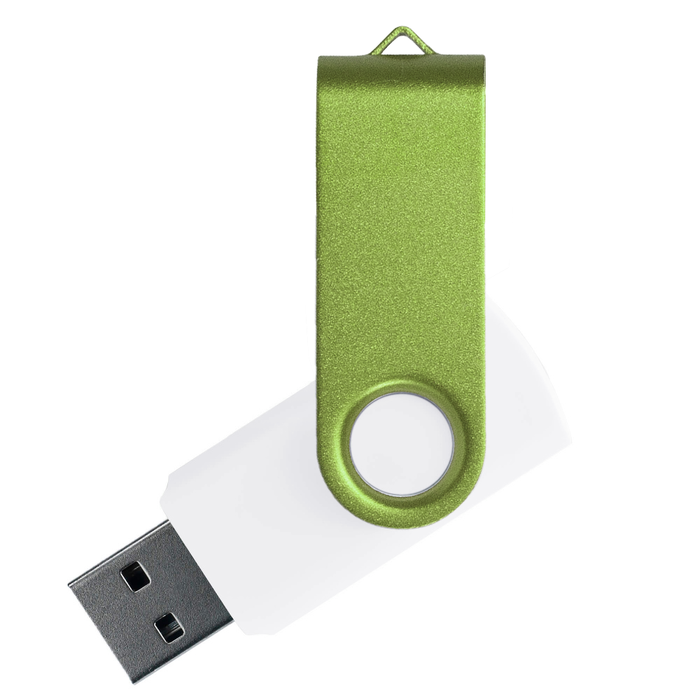 Флеш накопитель USB 2.0 Twister Сolor Mix 16GB, пластик Софт Тач/металл, белый/светло-зеленый для нанесения логотипа