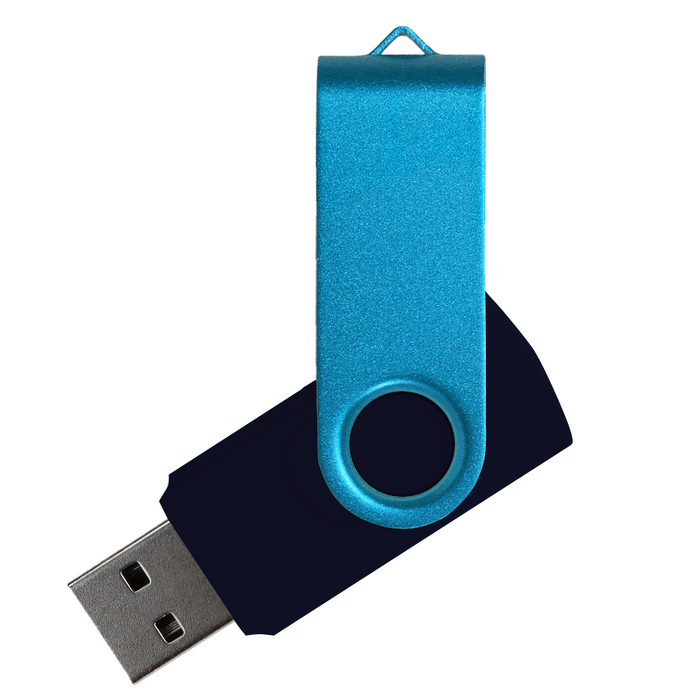 Флеш накопитель USB 2.0 Twister Сolor Mix 16GB, пластик Софт Тач/металл, черный/голубой для нанесения логотипа