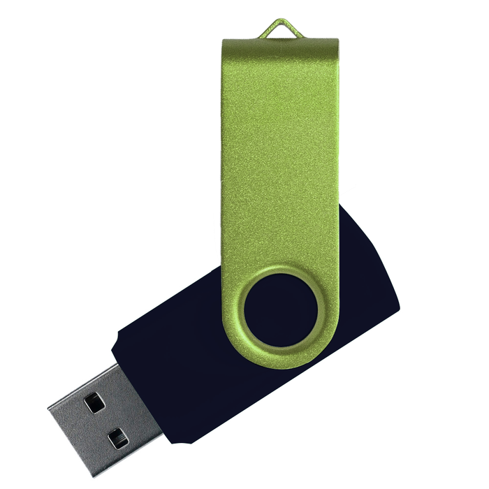 Флеш накопитель USB 2.0 Twister Сolor Mix 16GB, пластик Софт Тач/металл, черный/светло-зеленый для нанесения логотипа