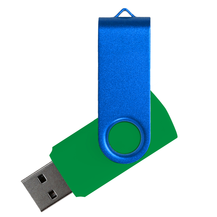Флеш накопитель USB 2.0 Twister Сolor Mix 16GB, пластик Софт Тач/металл, зеленый/синий для нанесения логотипа