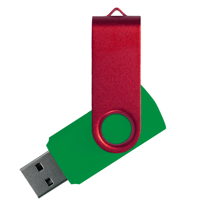 Флеш накопитель USB 2.0 Twister Сolor Mix 16GB, пластик Софт Тач/металл, зеленый/красный для нанесения логотипа