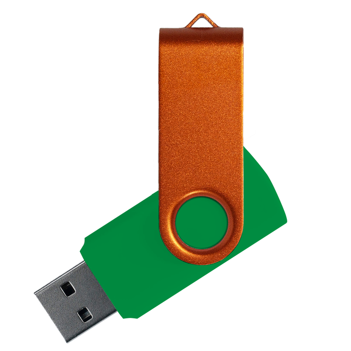 Флеш накопитель USB 2.0 Twister Сolor Mix 16GB, пластик Софт Тач/металл, зеленый/оранжевый для нанесения логотипа