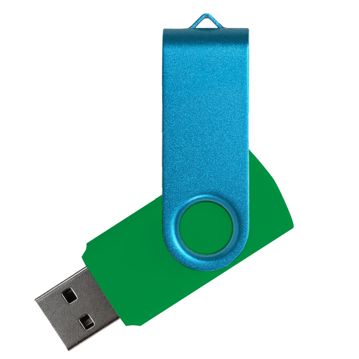 Флеш накопитель USB 2.0 Twister Сolor Mix 16GB, пластик Софт Тач/металл, зеленый/голубой для нанесения логотипа