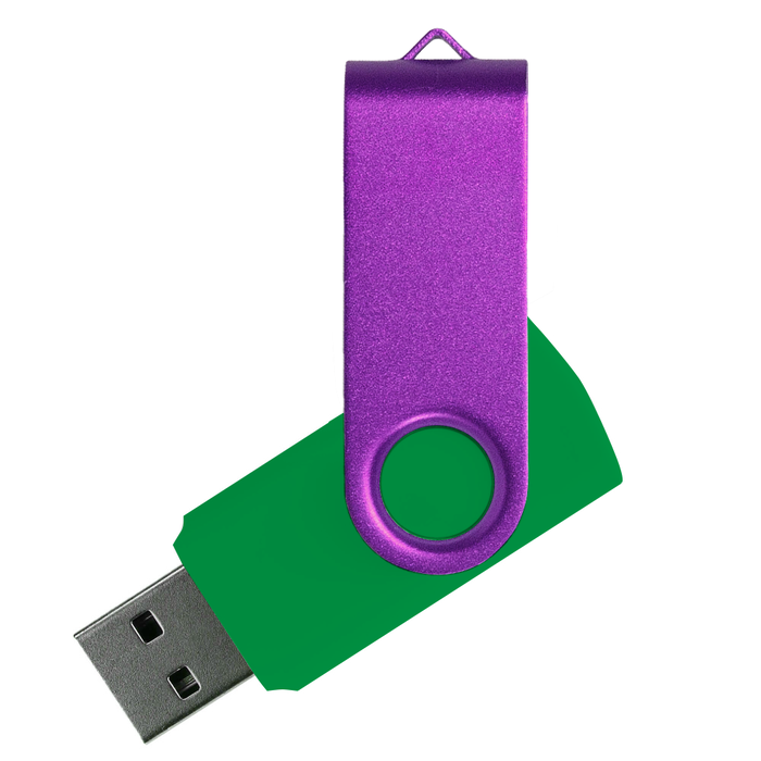 Флеш накопитель USB 2.0 Twister Сolor Mix 16GB, пластик Софт Тач/металл, зеленый/фиолетовый для нанесения логотипа