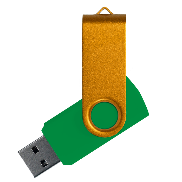 Флеш накопитель USB 2.0 Twister Сolor Mix 16GB, пластик Софт Тач/металл, зеленый/золотистый для нанесения логотипа