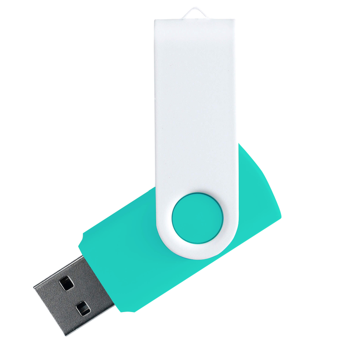 Флеш накопитель USB 2.0 Twister Сolor Mix 16GB, пластик Софт Тач/металл, бирюзовый/белый для нанесения логотипа