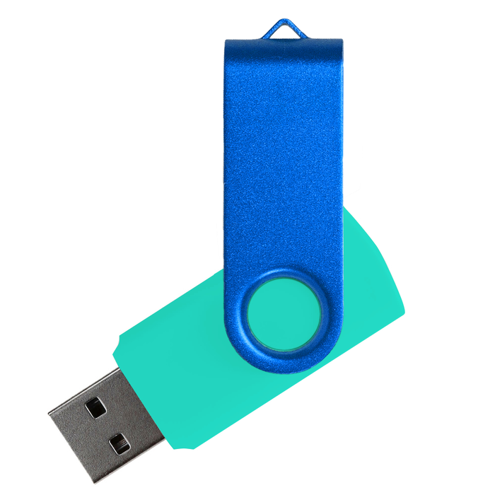 Флеш накопитель USB 2.0 Twister Сolor Mix 16GB, пластик Софт Тач/металл, бирюзовый/синий для нанесения логотипа