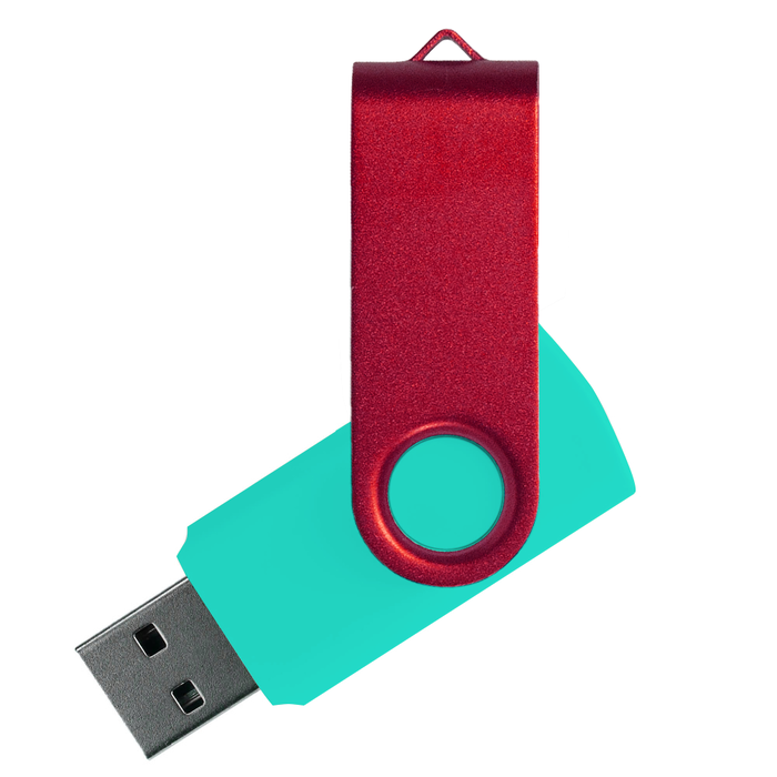 Флеш накопитель USB 2.0 Twister Сolor Mix 16GB, пластик Софт Тач/металл, бирюзовый/красный для нанесения логотипа