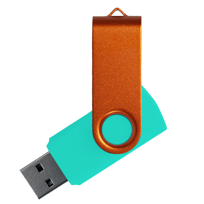 Флеш накопитель USB 2.0 Twister Сolor Mix 16GB, пластик Софт Тач/металл, бирюзовый/оранжевый для нанесения логотипа