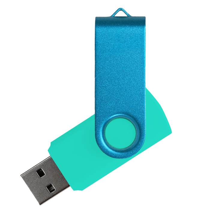 Флеш накопитель USB 2.0 Twister Сolor Mix 16GB, пластик Софт Тач/металл, бирюзовый/голубой для нанесения логотипа
