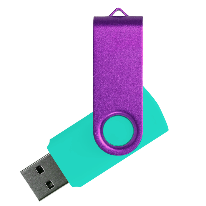 Флеш накопитель USB 2.0 Twister Сolor Mix 16GB, пластик Софт Тач/металл, бирюзовый/фиолетовый для нанесения логотипа