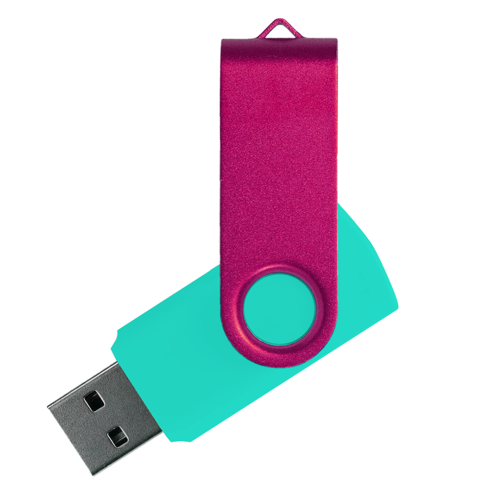 Флеш накопитель USB 2.0 Twister Сolor Mix 16GB, пластик Софт Тач/металл, бирюзовый/розовый для нанесения логотипа