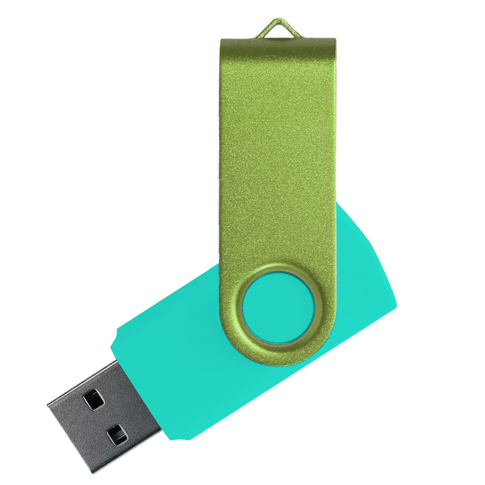 Флеш накопитель USB 2.0 Twister Сolor Mix 16GB, пластик Софт Тач/металл, бирюзовый/светло-зеленый для нанесения логотипа