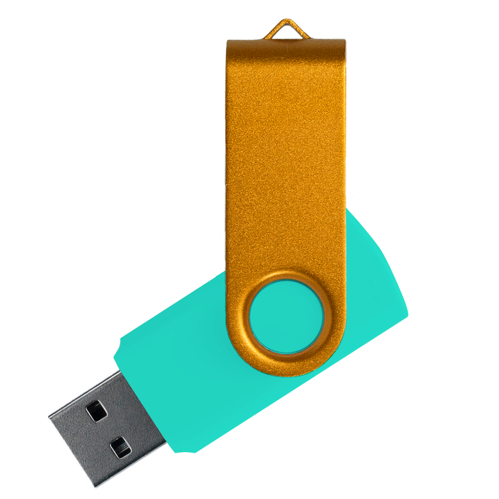 Флеш накопитель USB 2.0 Twister Сolor Mix 16GB, пластик Софт Тач/металл, бирюзовый/золотистый для нанесения логотипа