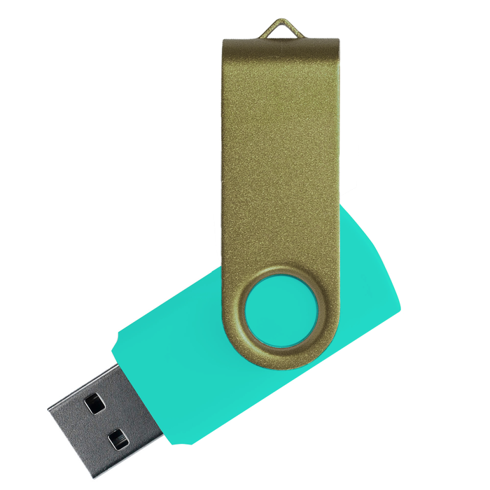 Флеш накопитель USB 2.0 Twister Сolor Mix 16GB, пластик Софт Тач/металл, бирюзовый/оливковый для нанесения логотипа