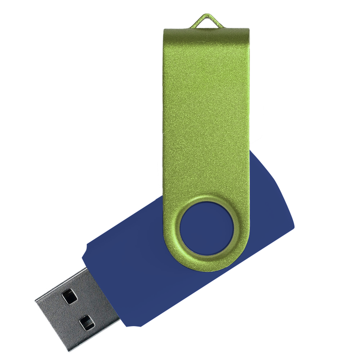 Флеш накопитель USB 2.0 Twister Сolor Mix 16GB, пластик Софт Тач/металл, темно-синий/светло-зеленый для нанесения логотипа