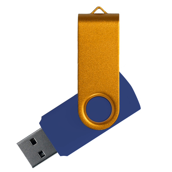 Флеш накопитель USB 2.0 Twister Сolor Mix 16GB, пластик Софт Тач/металл, темно-синий/золотистый для нанесения логотипа