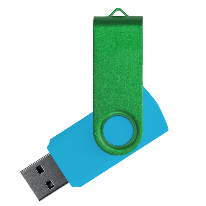 Флеш накопитель USB 2.0 Twister Сolor Mix 16GB, пластик Софт Тач/металл, голубой/зеленый для нанесения логотипа