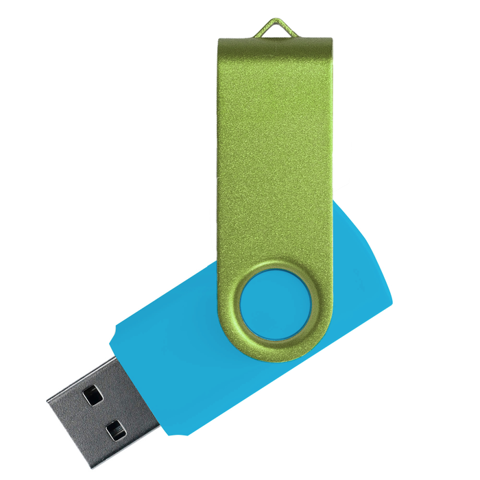 Флеш накопитель USB 2.0 Twister Сolor Mix 16GB, пластик Софт Тач/металл, голубой/светло-зеленый для нанесения логотипа