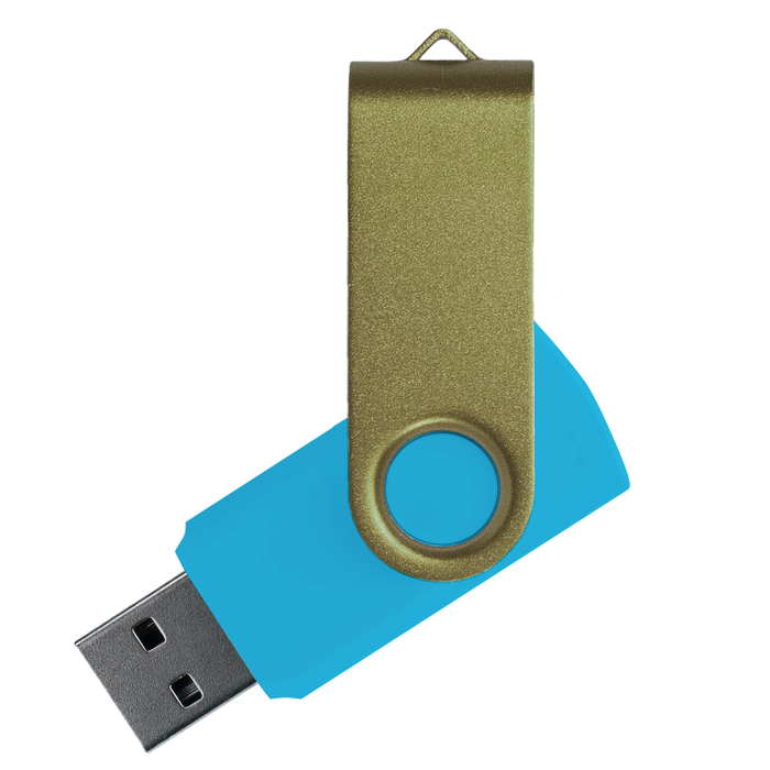 Флеш накопитель USB 2.0 Twister Сolor Mix 16GB, пластик Софт Тач/металл, голубой/оливковый для нанесения логотипа