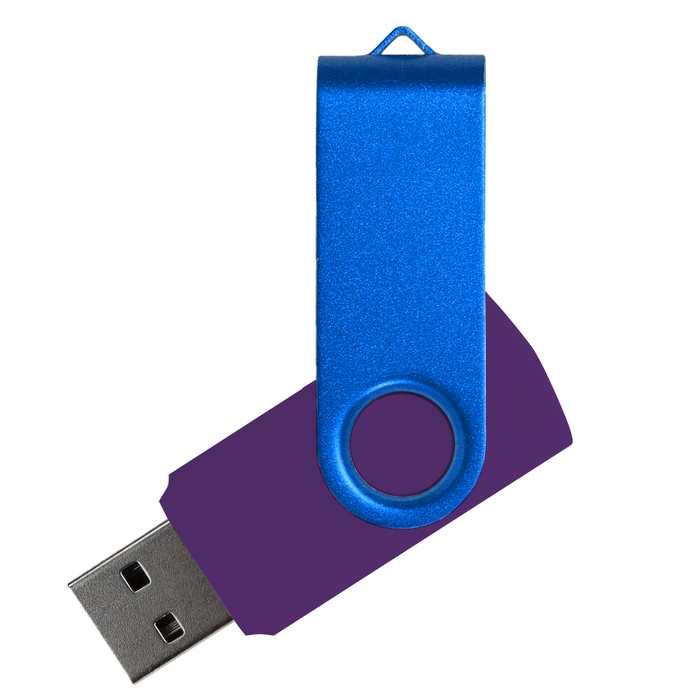 Флеш накопитель USB 2.0 Twister Сolor Mix 16GB, пластик Софт Тач/металл, фиолетовый/синий для нанесения логотипа