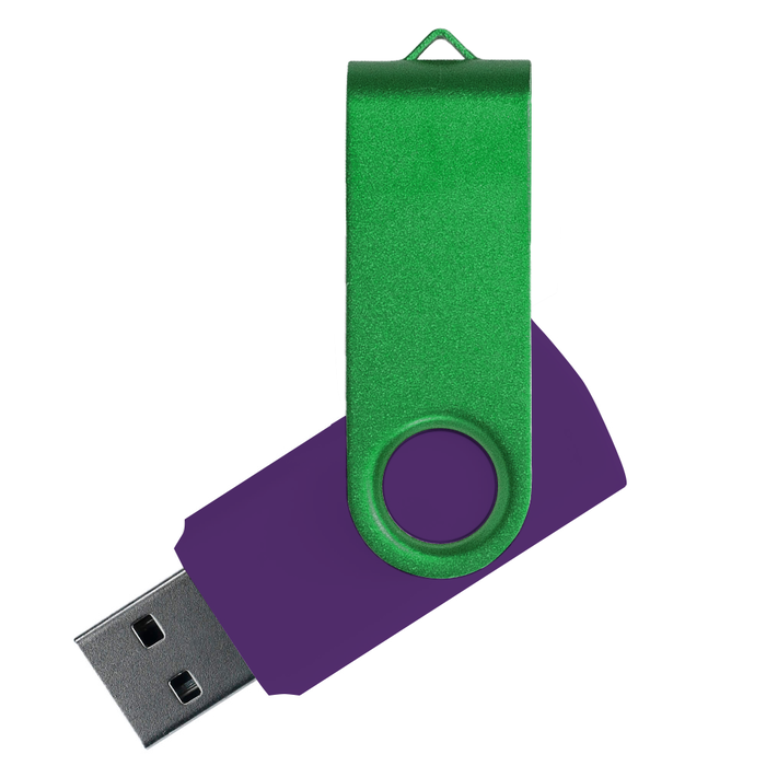 Флеш накопитель USB 2.0 Twister Сolor Mix 16GB, пластик Софт Тач/металл, фиолетовый/зеленый для нанесения логотипа