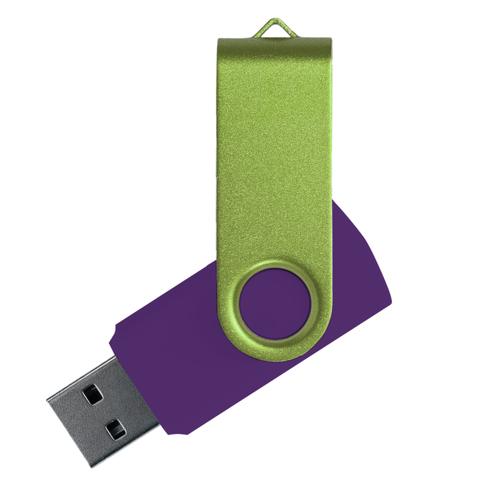 Флеш накопитель USB 2.0 Twister Сolor Mix 16GB, пластик Софт Тач/металл, фиолетовый/светло-зеленый для нанесения логотипа