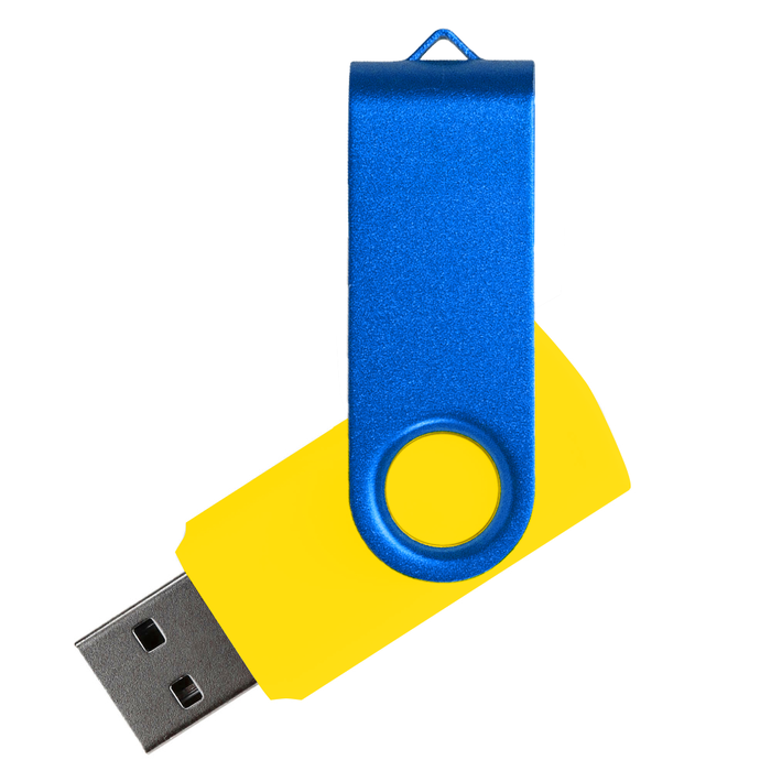 Флеш накопитель USB 2.0 Twister Сolor Mix 16GB, пластик Софт Тач/металл, желтый/синий для нанесения логотипа