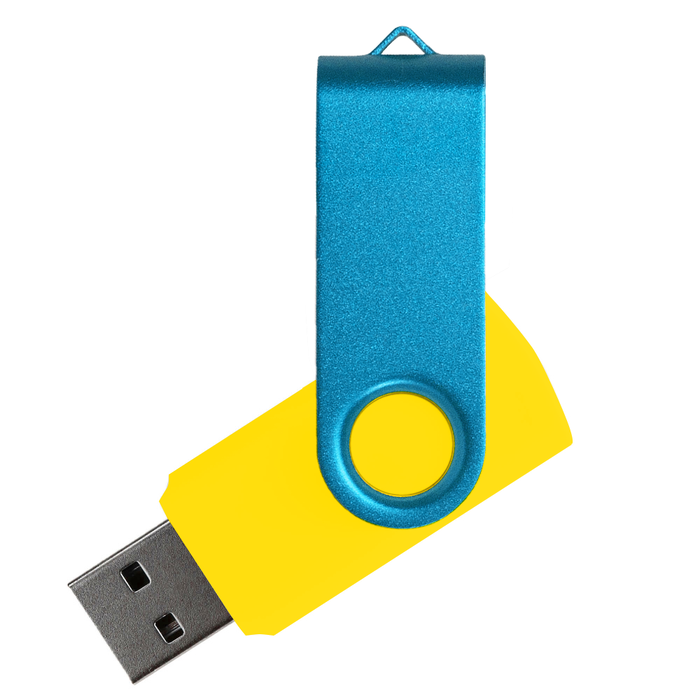 Флеш накопитель USB 2.0 Twister Сolor Mix 16GB, пластик Софт Тач/металл, желтый/голубой для нанесения логотипа