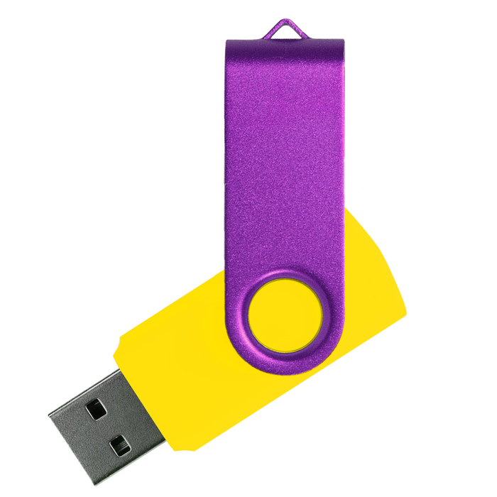 Флеш накопитель USB 2.0 Twister Сolor Mix 16GB, пластик Софт Тач/металл, желтый/фиолетовый для нанесения логотипа