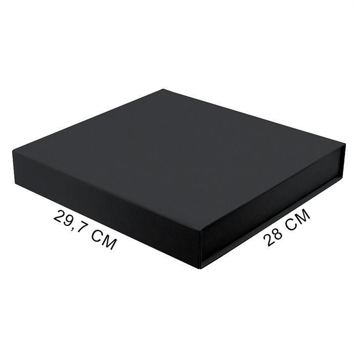 Подарочная коробка, размер 29,7*28,0*4,5 см, Solution Prestige Magnum Soft Touch с магнитным клапаном под индивидуальную вырубку, черная, с черным ложементом для нанесения логотипа