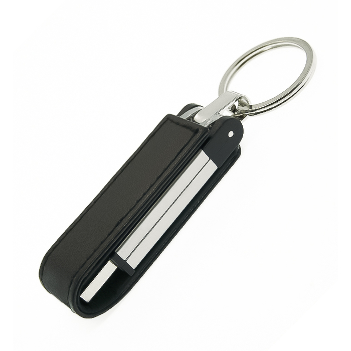 Флеш накопитель USB 2.0 Verona в кожаном чехле 32GB, металл, черный/серебристый для нанесения логотипа